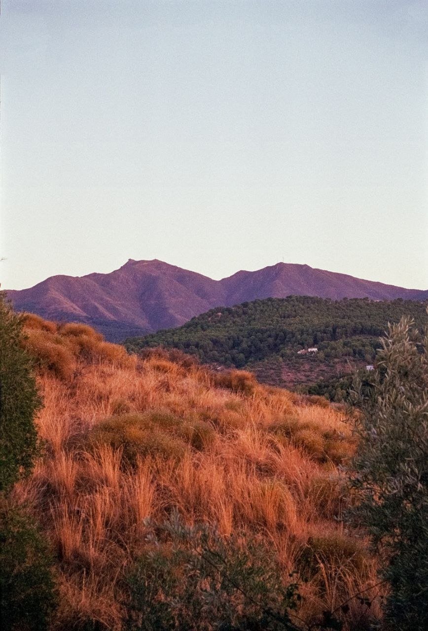 Hills and scrubland in Spain at sunset